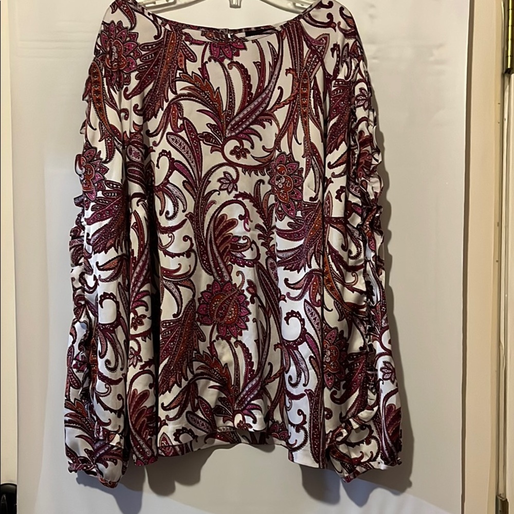 Liz Claiborne Red and Cream A-Line Embellished Blouse